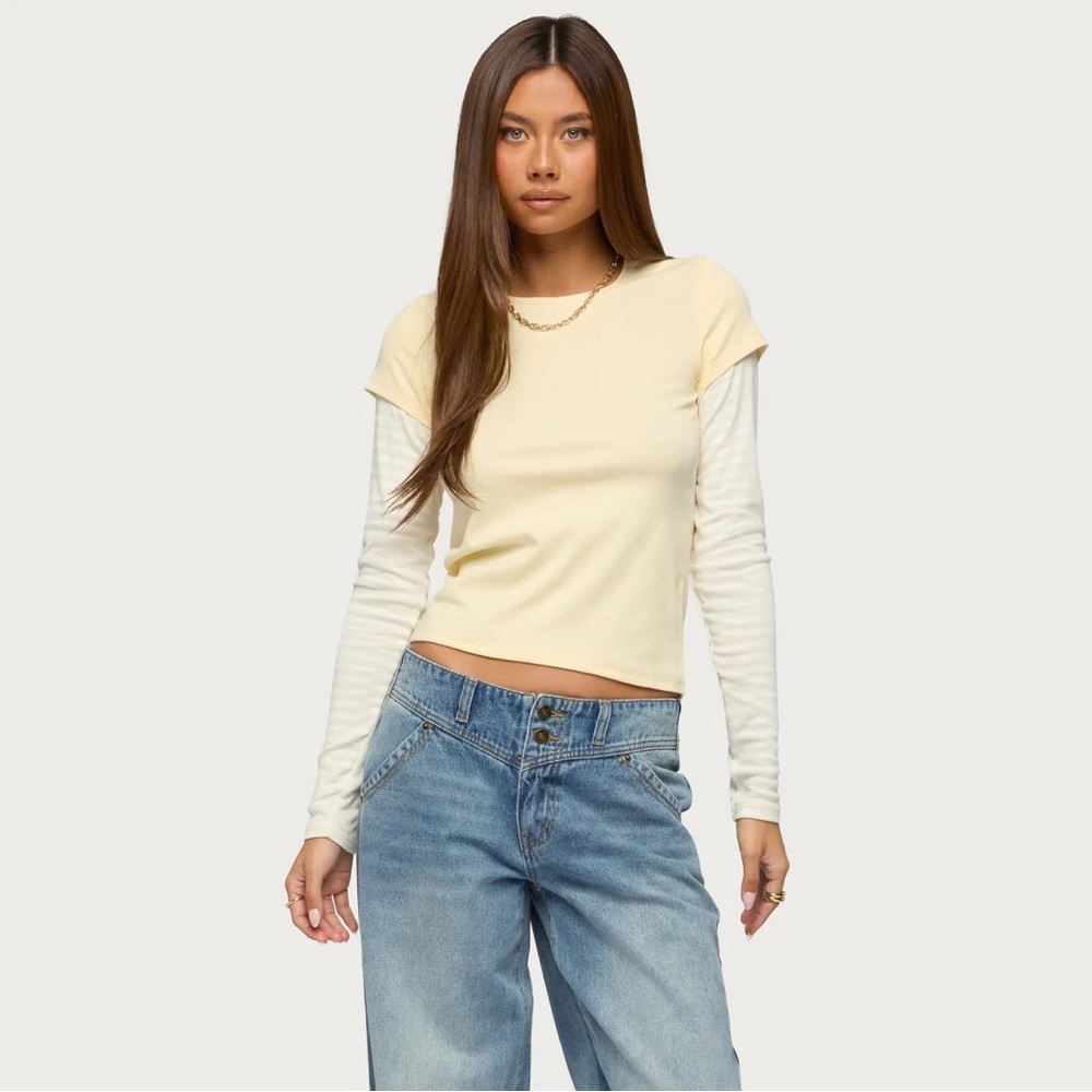 Edikted Yellow Layered-Look Long Sleeve Top